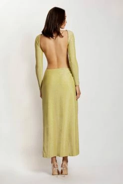ROM Christina Backless Maxi Wrap Dress - Green Shimmer DRESSES