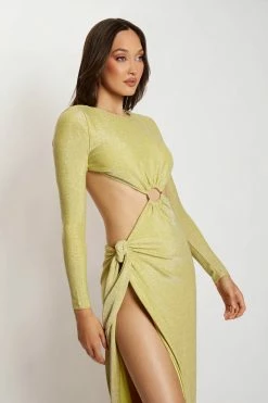 ROM Christina Backless Maxi Wrap Dress - Green Shimmer DRESSES