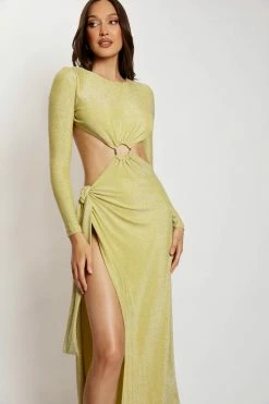 ROM Christina Backless Maxi Wrap Dress - Green Shimmer DRESSES