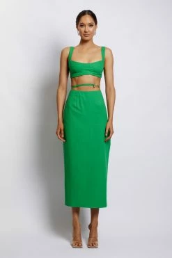 QNG Elouise Linen Midi Skirt - Green