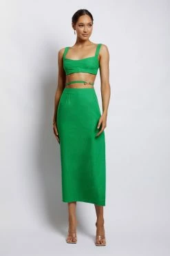 QNG Elouise Linen Midi Skirt - Green