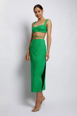 QNG Elouise Linen Midi Skirt - Green