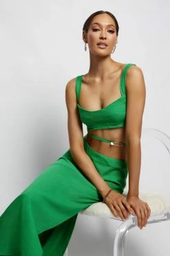 QNG Elouise Linen Midi Skirt - Green