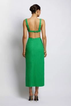 QNG Elouise Linen Midi Skirt - Green