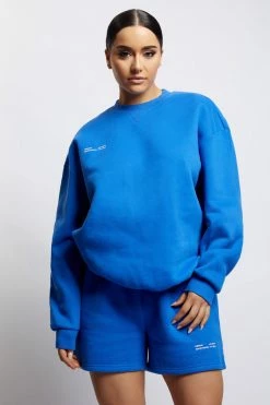 QNG Jaz Oversized Fleeceback Crew Neck Jumper - Cobalt Blue Unisex