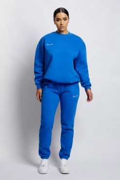 QNG Jaz Oversized Fleeceback Crew Neck Jumper - Cobalt Blue Unisex