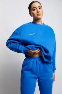 QNG Jaz Oversized Fleeceback Crew Neck Jumper - Cobalt Blue Unisex