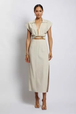 WNT Tegan Twist Front Grow On Sleeve Linen Crop Top - Natural 12 WNT Tegan Twist Front Grow On Sleeve Linen Crop Top - Natural