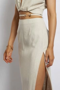 QNG Elouise Linen Midi Skirt - Natural All Bottoms