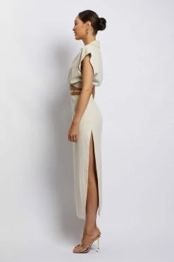 QNG Elouise Linen Midi Skirt - Natural All Bottoms