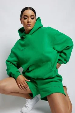 QNG Bree Oversized Fleeceback Hoodie - Bright Green