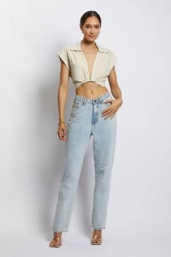 WNT Tegan Twist Front Grow On Sleeve Linen Crop Top - Natural 16 WNT Tegan Twist Front Grow On Sleeve Linen Crop Top - Natural