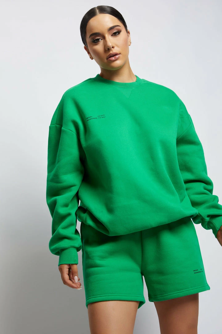 QNG Jaz Oversized Fleeceback Crew Neck Jumper - Bright Green Sweaters & Hoodies 7 QNG Jaz Oversized Fleeceback Crew Neck Jumper - Bright Green Sweaters & Hoodies