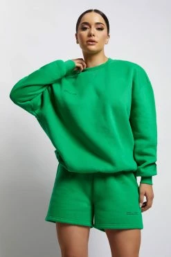 QNG Jaz Oversized Fleeceback Crew Neck Jumper - Bright Green Sweaters & Hoodies 18 QNG Jaz Oversized Fleeceback Crew Neck Jumper - Bright Green Sweaters & Hoodies