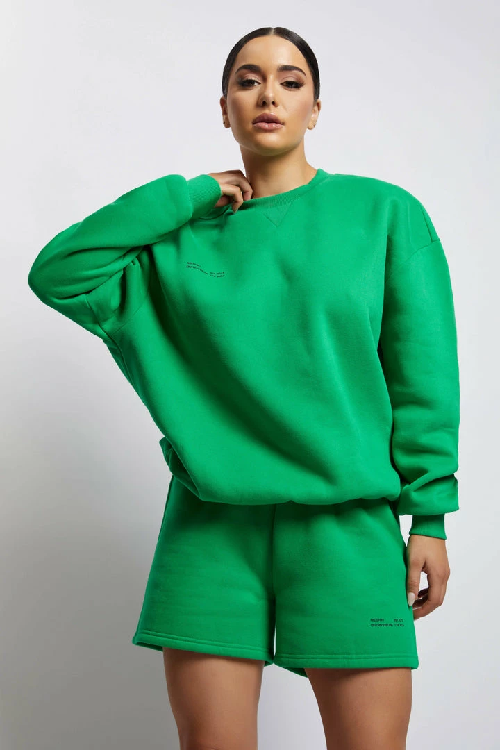QNG Jaz Oversized Fleeceback Crew Neck Jumper - Bright Green Sweaters & Hoodies 4 QNG Jaz Oversized Fleeceback Crew Neck Jumper - Bright Green Sweaters & Hoodies