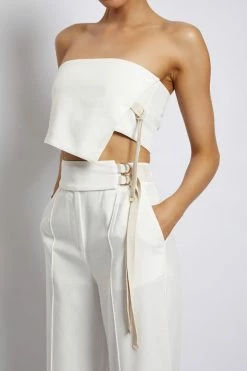 HSH Misa Linen Bandeau Crop Top - White