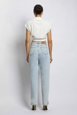 WNT Tegan Twist Front Grow On Sleeve Linen Crop Top - White