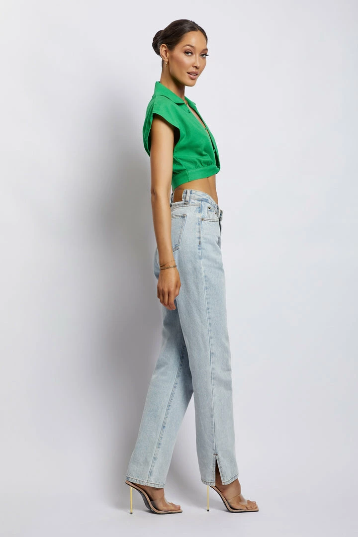 WNT All Tops Tegan Twist Front Grow On Sleeve Linen Crop Top - Green 3 WNT All Tops Tegan Twist Front Grow On Sleeve Linen Crop Top - Green