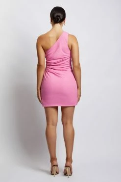 QNG Kira One Shoulder Linen Cut Out Mini Dress - Candy Pink