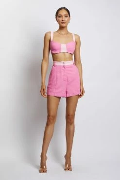 ROM All Bottoms Yalda Contrast Panel Linen Shorts - Candy Pink