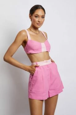 ROM All Tops Yalda Contrast Panel Linen Bustier - Candy Pink