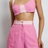 ROM All Tops Yalda Contrast Panel Linen Bustier - Candy Pink