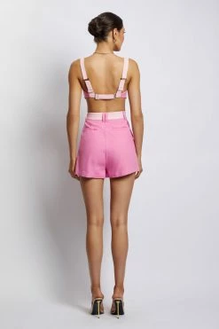 ROM All Tops Yalda Contrast Panel Linen Bustier - Candy Pink