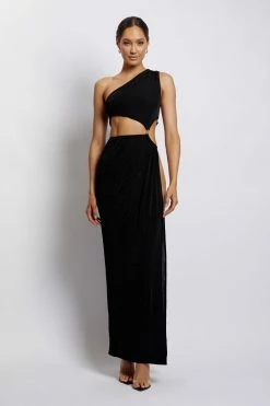 BSD Paige Ruched Side Cut Out Maxi Dress - Black