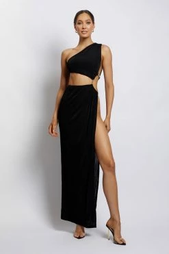 BSD Paige Ruched Side Cut Out Maxi Dress - Black