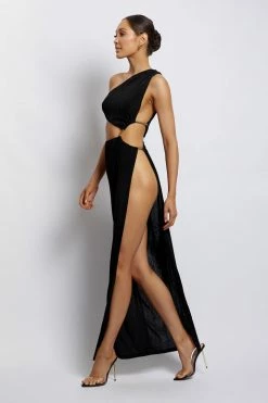 BSD Paige Ruched Side Cut Out Maxi Dress - Black