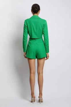 WNT All Tops Priscilla Tie Front Linen Crop Top - Green 26 WNT All Tops Priscilla Tie Front Linen Crop Top - Green