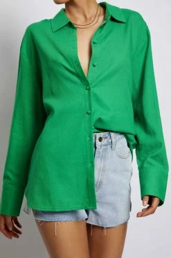 WNT Ophelia Linen Button Up Shirt - Green All Tops