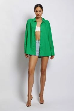 WNT Ophelia Linen Button Up Shirt - Green All Tops