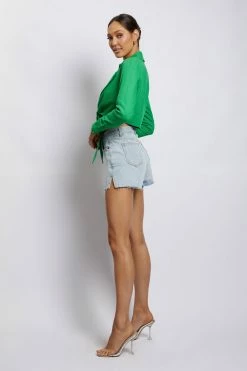 WNT All Tops Priscilla Tie Front Linen Crop Top - Green 20 WNT All Tops Priscilla Tie Front Linen Crop Top - Green