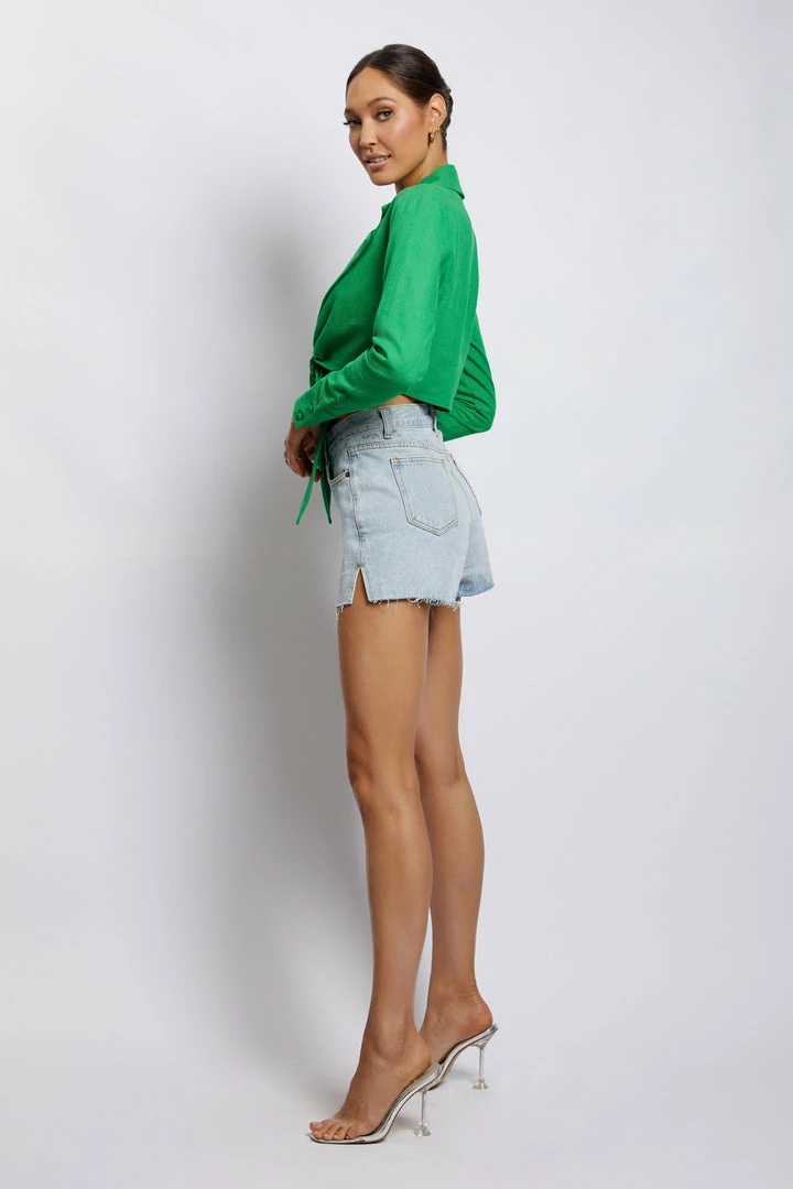 WNT All Tops Priscilla Tie Front Linen Crop Top - Green 7 WNT All Tops Priscilla Tie Front Linen Crop Top - Green