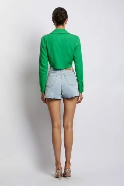 WNT All Tops Priscilla Tie Front Linen Crop Top - Green 23 WNT All Tops Priscilla Tie Front Linen Crop Top - Green