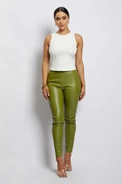 WNT Shayla Skinny Faux Leather Split Pant - Green All Bottoms 7 WNT Shayla Skinny Faux Leather Split Pant - Green All Bottoms