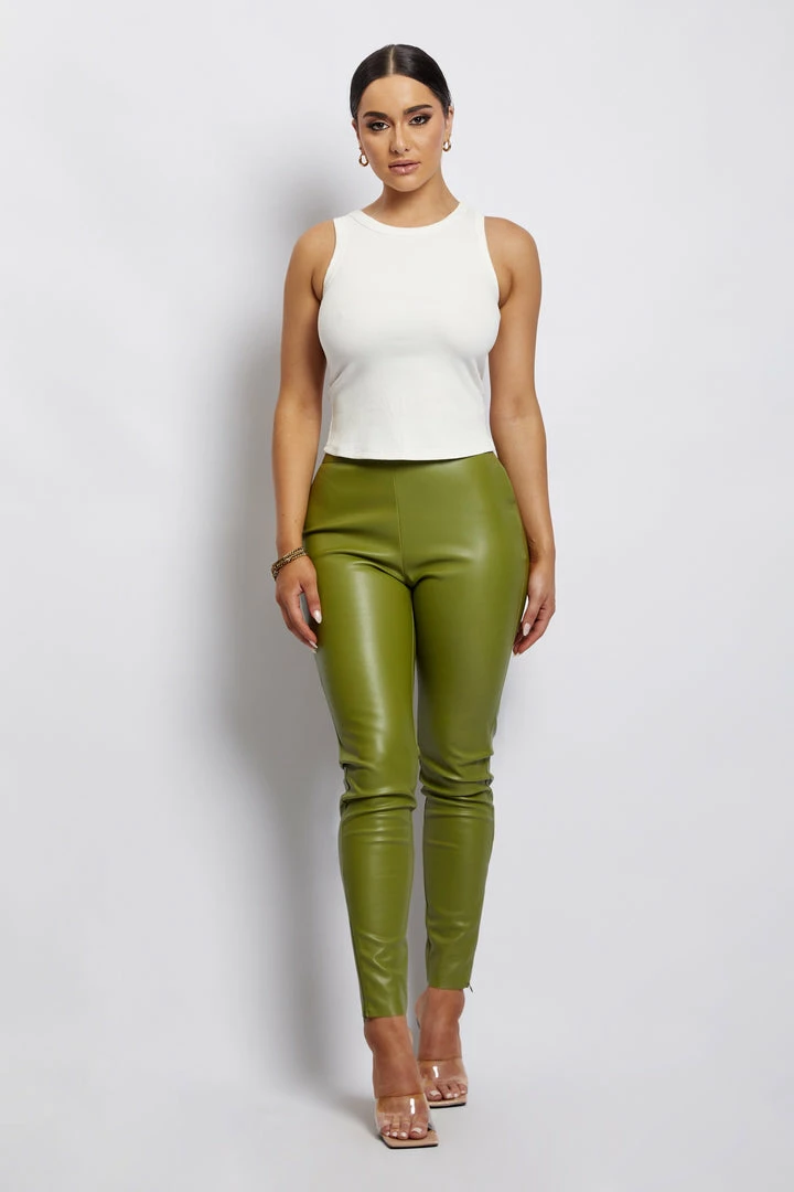 WNT Shayla Skinny Faux Leather Split Pant - Green All Bottoms 3 WNT Shayla Skinny Faux Leather Split Pant - Green All Bottoms