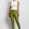 WNT Shayla Skinny Faux Leather Split Pant - Green All Bottoms
