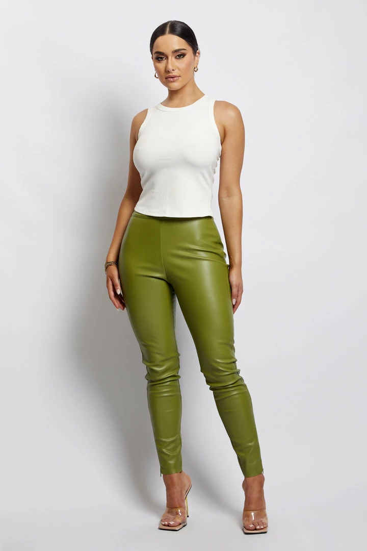 WNT Shayla Skinny Faux Leather Split Pant - Green All Bottoms 1 WNT Shayla Skinny Faux Leather Split Pant - Green All Bottoms