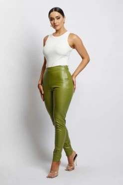 WNT Shayla Skinny Faux Leather Split Pant - Green All Bottoms 9 WNT Shayla Skinny Faux Leather Split Pant - Green All Bottoms