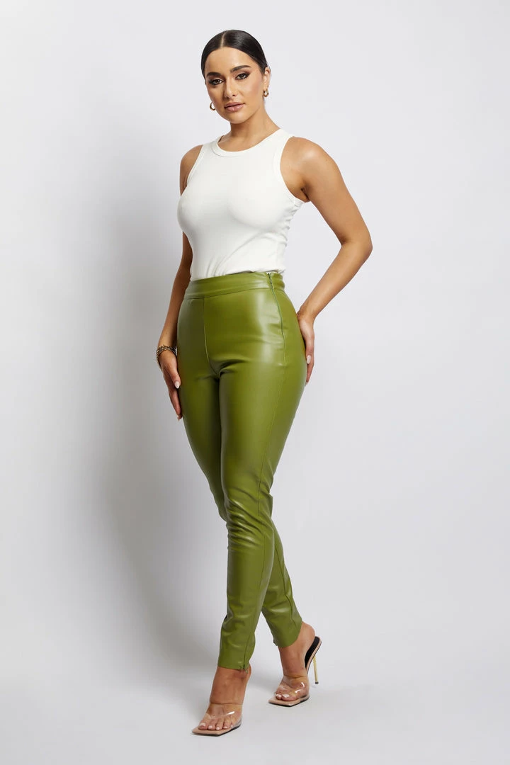 WNT Shayla Skinny Faux Leather Split Pant - Green All Bottoms 5 WNT Shayla Skinny Faux Leather Split Pant - Green All Bottoms