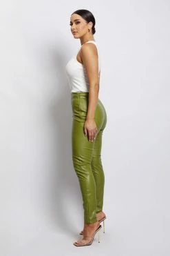 WNT Shayla Skinny Faux Leather Split Pant - Green All Bottoms 8 WNT Shayla Skinny Faux Leather Split Pant - Green All Bottoms