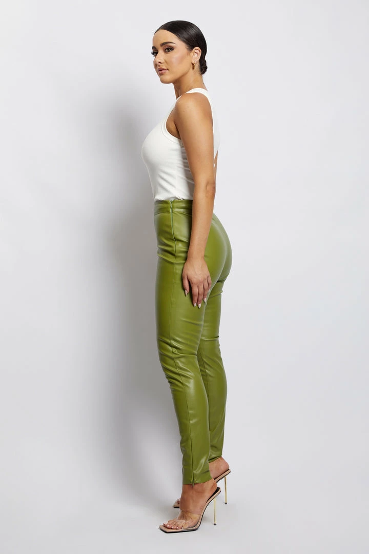 WNT Shayla Skinny Faux Leather Split Pant - Green All Bottoms 4 WNT Shayla Skinny Faux Leather Split Pant - Green All Bottoms