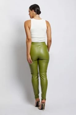 WNT Shayla Skinny Faux Leather Split Pant - Green All Bottoms