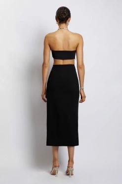 AMC Lea Diamante Chain Halter Neck Crop Top - Black