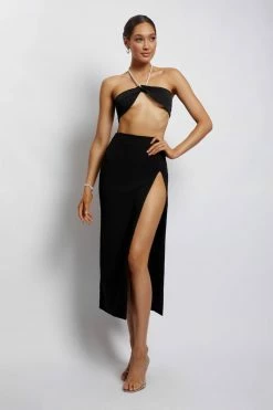 AMC Lea Diamante Chain Halter Neck Crop Top - Black