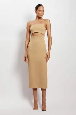 WNT DRESSES Diana Cut Out Midi Dress - Camel