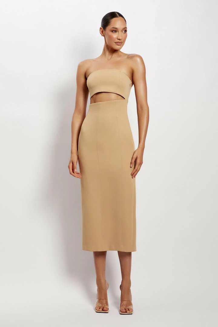 WNT DRESSES Diana Cut Out Midi Dress - Camel 1 WNT DRESSES Diana Cut Out Midi Dress - Camel