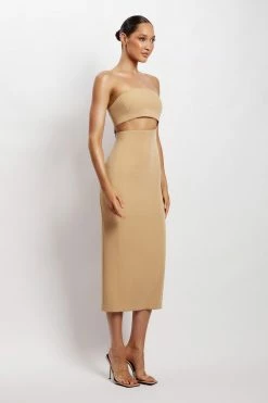 WNT DRESSES Diana Cut Out Midi Dress - Camel 16 WNT DRESSES Diana Cut Out Midi Dress - Camel